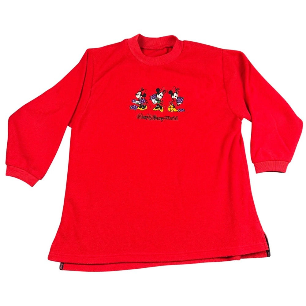 Walt Disney World Vintage Minnie Mouse Red Fleece Pullover Crewneck Sweatshirt